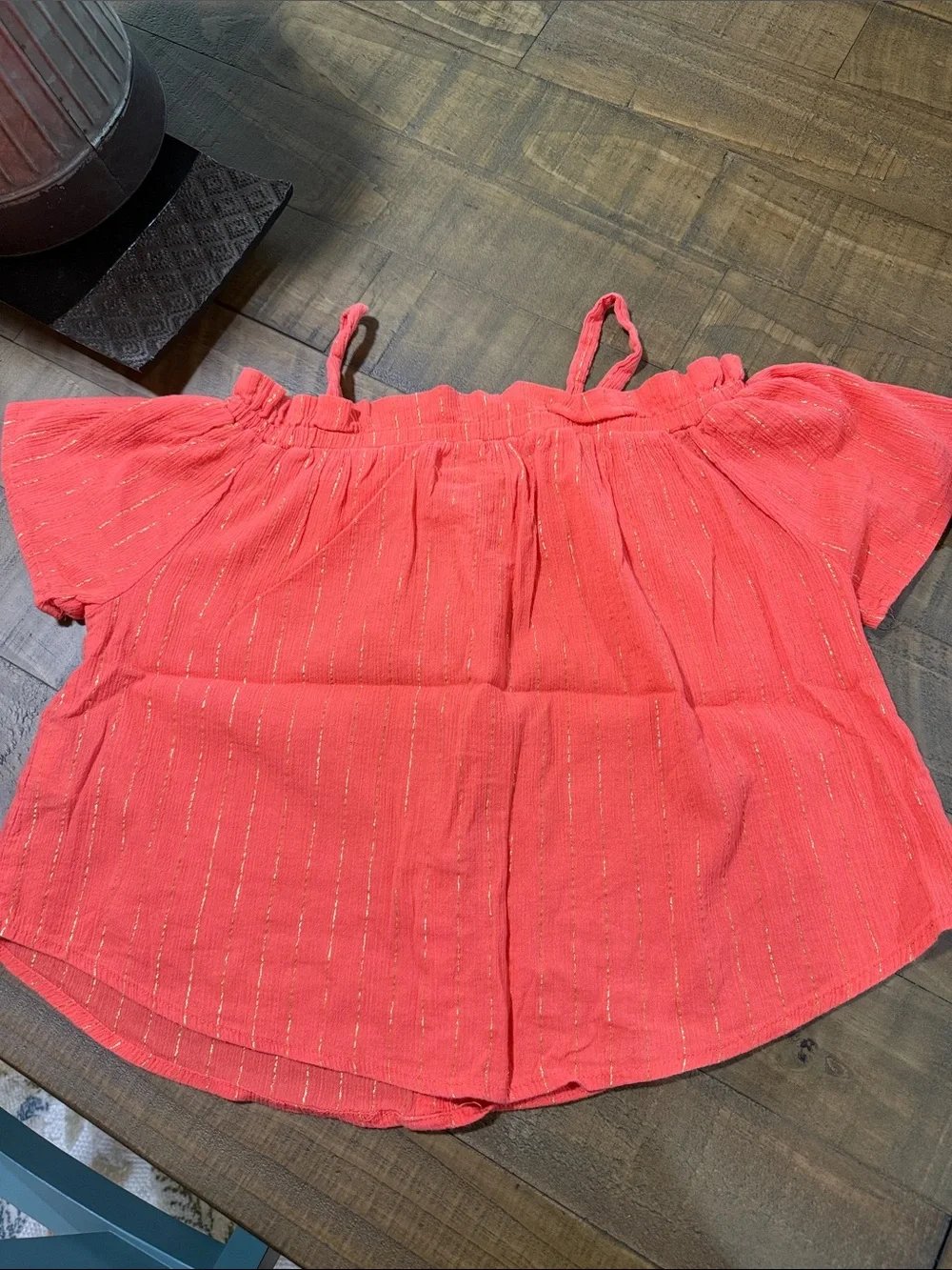 Epic Threads Coral Off-Shoulder Button-Up Top with Straps